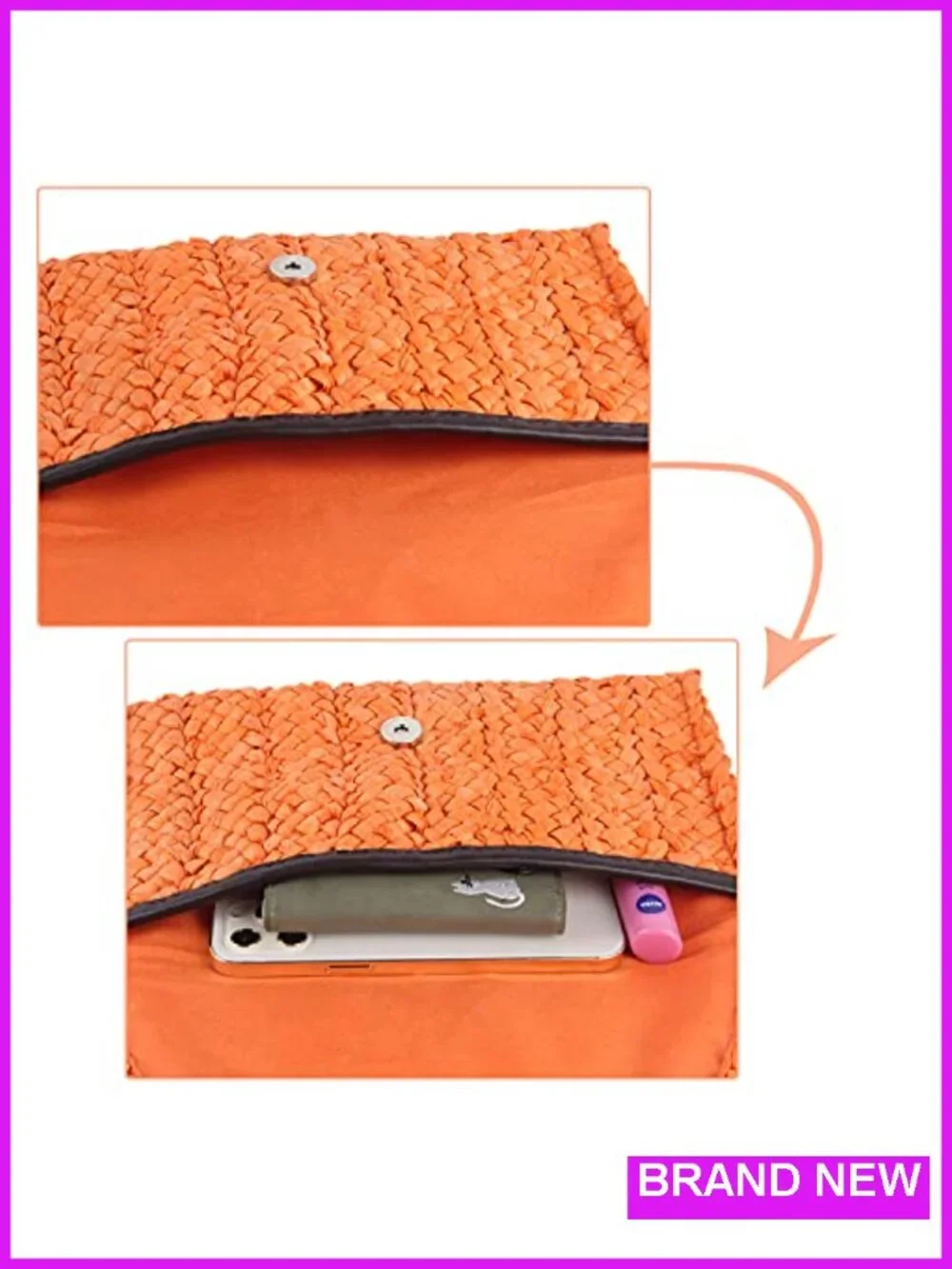 Natural Straw Woven Envelope Clutch Handbag for Summer Beach